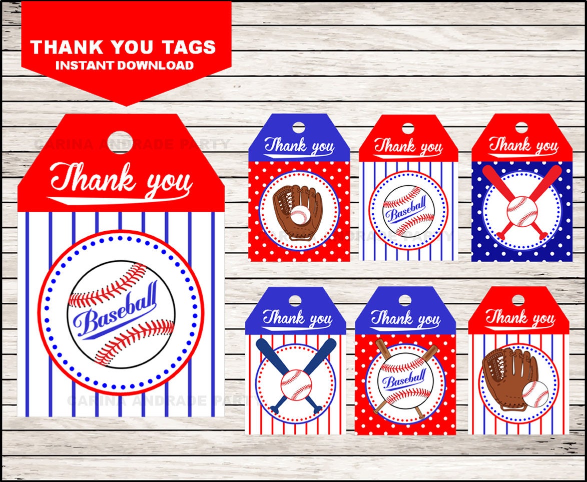 baseball thank you tags instant download baseball tags