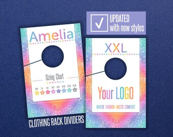 LLR Clothing Rack Dividers * HO Approved * Rack Size Hanging Dividers * Sizing Divider * Hanger Tags * Style Size Charts -LLRRW01