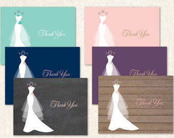 Bridal Dress Thank You Cards - Bridal Shower Thank You Cards - Set of 24 with envelopes