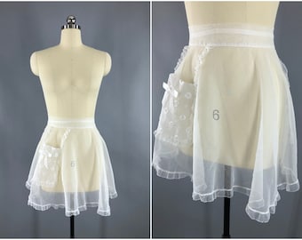 Vintage 1960s Aprons / 60s Half Apron / Sheer White Apron / French Maid Costume / Kitchen Cooking Apron