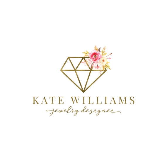 font banner looking Diamond Premade Watermark Photography Floral Design Logo