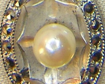 Sterling Marcasite Pearl Pendant
