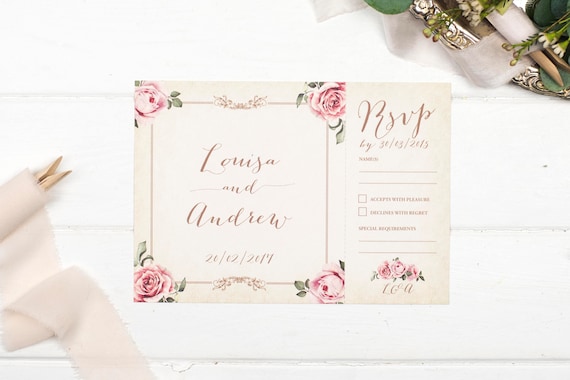 Vintage Wedding Invitation - A5 Ivory Floral-Framed