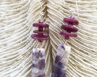 Mexican Purple Opal Earrings | Natural Ruby | Mystic Berry Moonstone | Sterling Silver | Bohemian | Gemstone