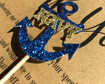 US Navy Anchor Cupcake Topper. Set of 8. USN Retirement, Enlistment, Promotion
