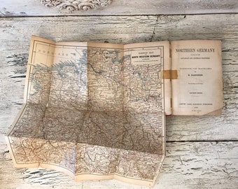 Baedeker's Northern Germany - Antique Travel Guide Book - 1893 - Fantastic Colored Maps and Fold Outs - Tattered and Distressed
