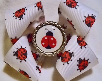 Lady Bug Boutique Hairbow with Bottlecap Center