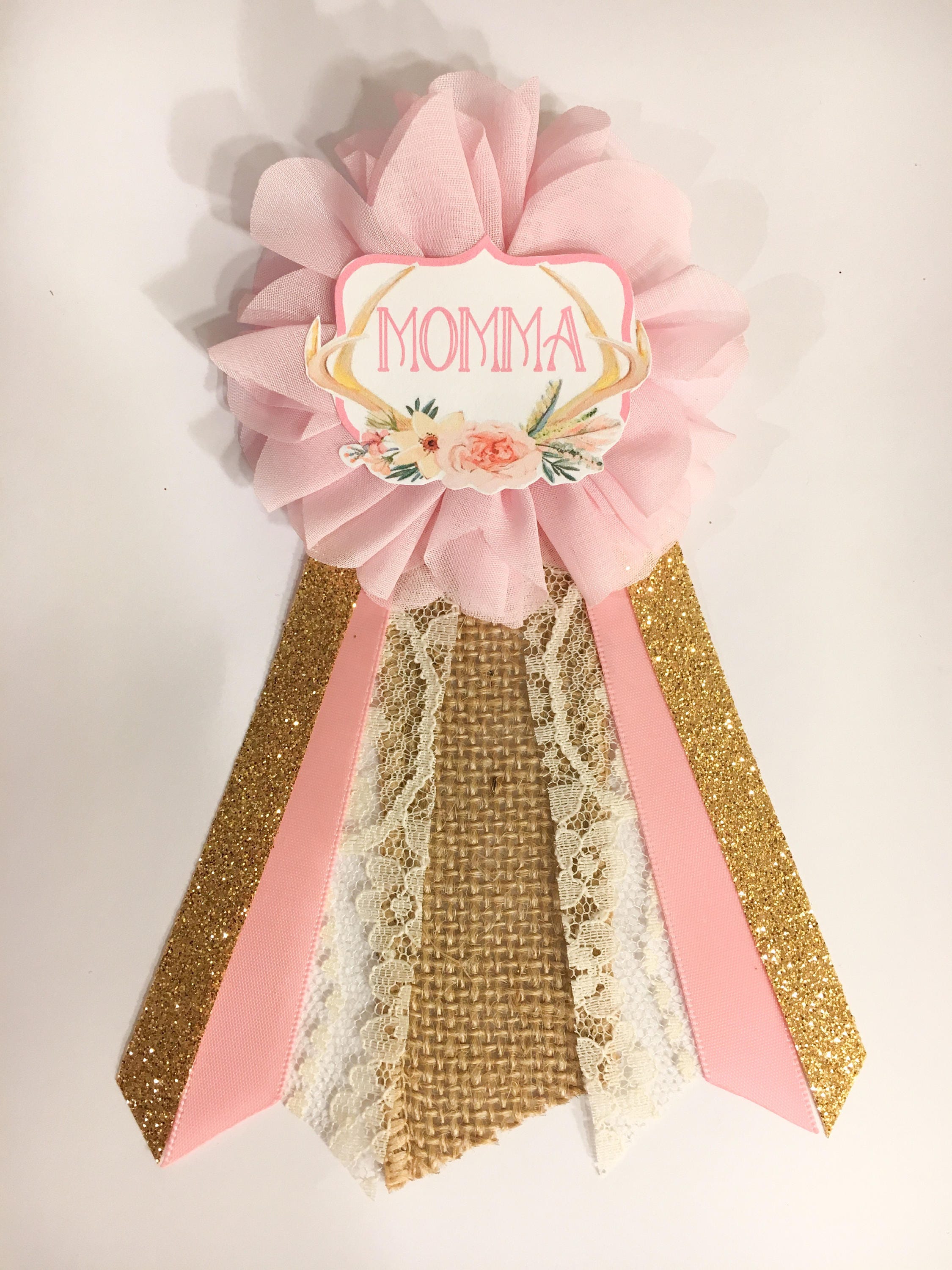 Floral Antlers Baby Shower Pin mommy to be pin Flower Ribbon