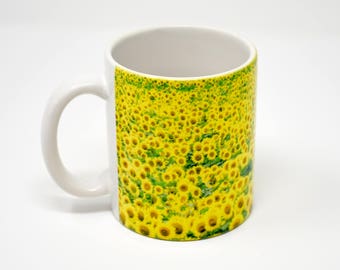 Coffee Mug, Field of Sunflowers Design, Photograph, Artistic, Yellow, green,