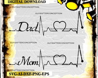 Dad Mom Heartbeat Lines Vector Image SVG Files Digital Cutting Files Ai - Eps - PNG - DXF - Svg