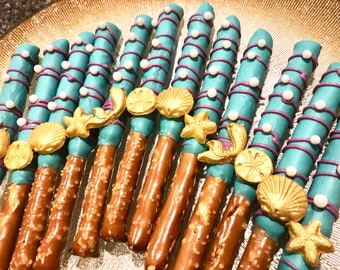Under the Sea, Mermaid Chocolate Covered Pretzel Sticks