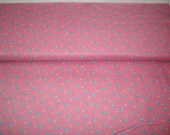 Marcus Brothers, vintage fabric, hot pink w/ blue flowers, by yard,100% cotton