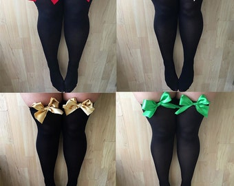 SALE Ava Pin-Up Black Thigh High Stockings - Plus Size - Choose Colour Bows - Lingerie - Socks - Erotic - UK Sellers Only - Pinup - Kawaii