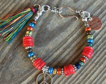 Beaded Bracelet For Women, Boho Bracelet For Teens, Bohemian Bracelet, Boho Jewelry Inspirational Bracelet, Hippie Bracelet, Tassel Bracelet