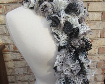 Black and white ruffle scarf