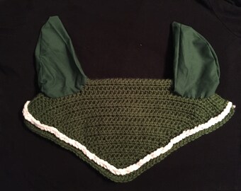 Handmade Equine Horse Fly Bonnet - Green and White