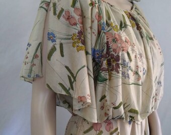 Vintage 70's Flutter Sleeve Floral Maxi Dress Boho