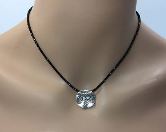 Black Spinel Necklace with Hill Tribe Silver Pendant