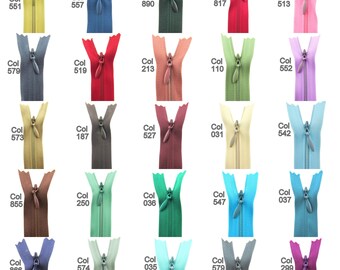 Concealed Invisible Zips / Zipper (30 Colours & 4 Sizes) - 8" / 9" / 16" and 22" Zippers