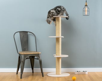 Sisal cat tree Ozzy White | WORLDWIDE SHIPPING | Modern Cat Furniture | Climb Tree | Shelf | Toy | Bed | House | Tower