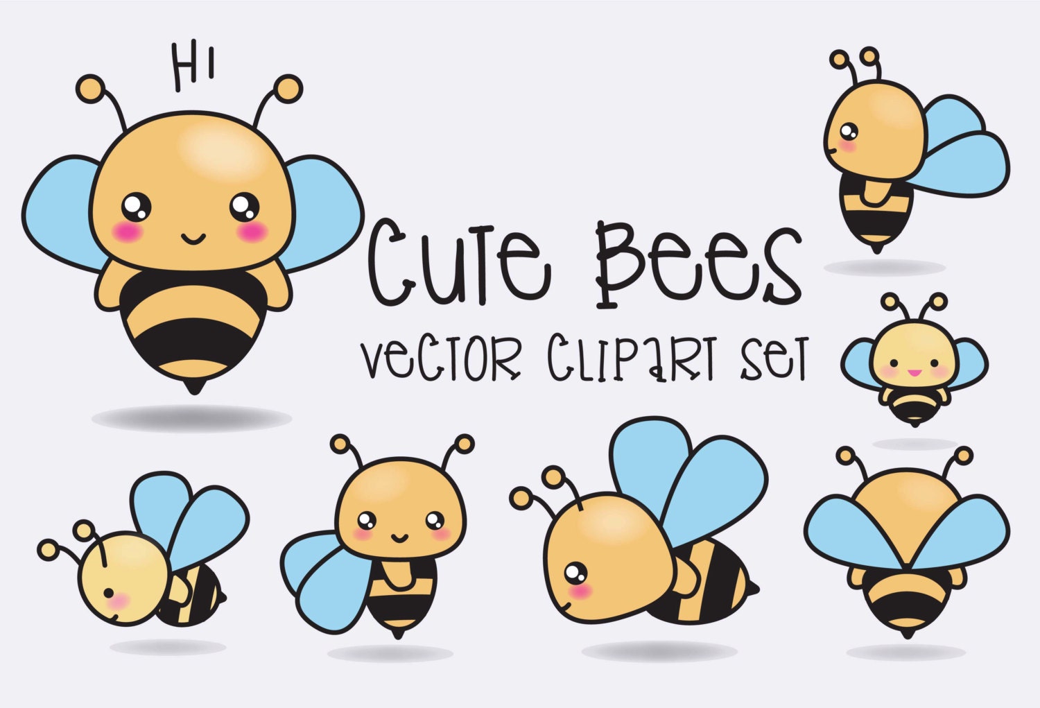 Download Premium Vector Clipart Kawaii Bees Cute Bees Clipart Set