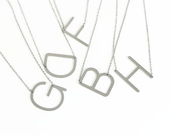 Large Initial Necklace Oversized Letter Alphabet Personalized Sideways Initial Oversize Letter Mother's day, Birthday gift