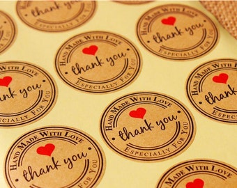 Kraft Handmade Stickers, Kraft Thank You Sticker, Set of 12