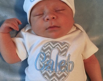 Baby Boy COMING HOME Outfit Take Home Outfit Monogram Newborn Boy outfit baby shower gift Newborn baby outfit Personalized Baby Hat Beanie