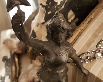 1910's Antique Art Nouveau Female Spelter Statue Holding a Star~ La Nuit