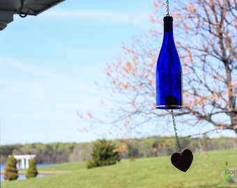 Cobalt Blue Wine Bottle Wind Chime - Gift Ideas - Outdoor Decor - Yard Art - Garden Gift - Wine Bottle Decor - Wine Bottle Chime - Windchime