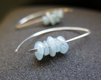 aquamarine jewelry. blue gemstone earrings. March birthstone
