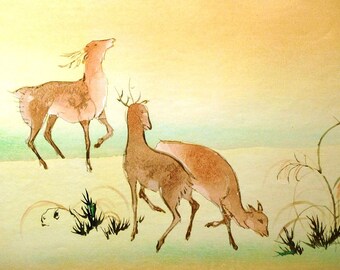 Large size, Japanese antique woodblock print, Tawaraya Sodatsu, Large size. Rimpa.