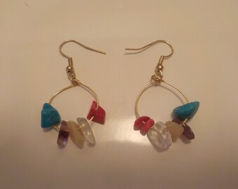 Mixed Gemstone hoop earrings