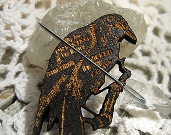 Wood Needle Minder Raven Halloween