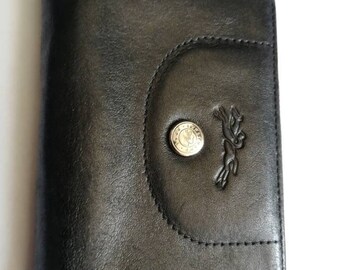 Vintage schwarze Leder Geldbörse Reißverschluss-Kartenhalter, Longchamp Portemonnaie, Vintage kleine schwarze Leder-Geldbörse