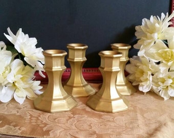Set of 4 Gold Candle Holders; Gold Candle Holders; Wedding Candle Holders