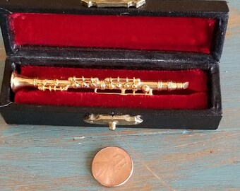 Mini Clarinet Vintage Toy Doll House Display Musical Instrument Retro Doll House Items Toy Clarinet in Case Retro Toy