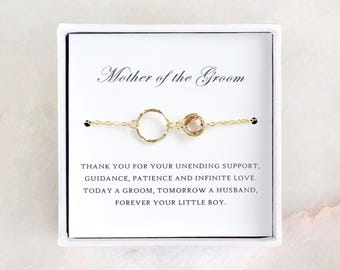 Mother of the Groom Gift from Son - Gold Eternity Bracelet, Wedding Jewelry Gift & Thank You Card/ Wedding Day Gift for Mother from Groom