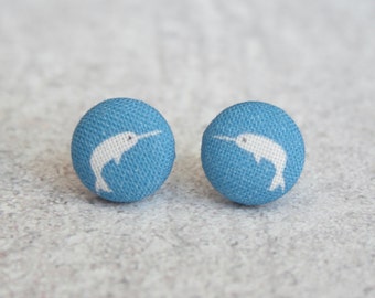 Narwhal Fabric Button Earrings