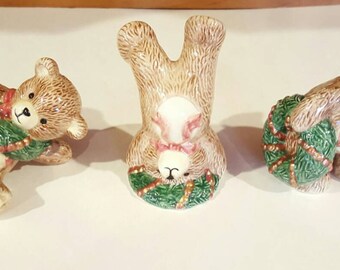 Fitz and Floyd Christmas Tumbling Bears with Wreath