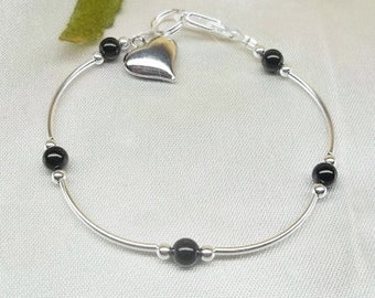 Black Onyx Bracelet Silver Heart Bracelet Black Bracelet Mother's Day Gift For Mom Gemstone Bracelet Sterling Silver or Plated BuyAny3+1Free