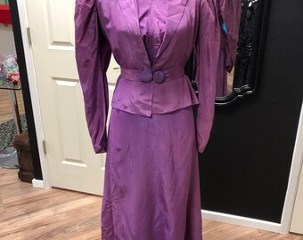 Purple file Victorian style dress and jacket with matching belt
