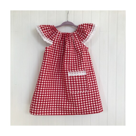 Items similar to Girls red gingham summer dress, boho style dress