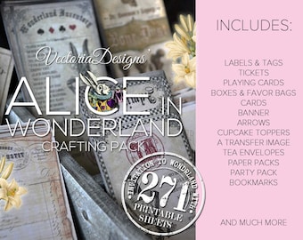Alice in Wonderland Crafting Pack Printable Alice in Wonderland Digital Printable Collage Sheet Scrapbooking Paper Crafting - VDMPAL1653