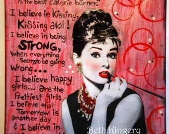 I believe in pink - Audrey Hepburn 8"X10" mixed media canvas