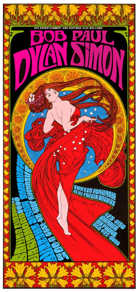 Bob Dylan & Paul Simon art nouveau psychedelic concert poster