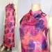 Vintage 1960s Rappi Mad Men lurex column cowl sleeveless dress pink purple