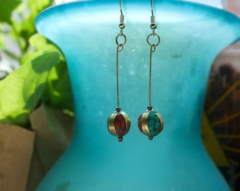 Turquoise Coral Ethnic Tibetan Bead Earrings