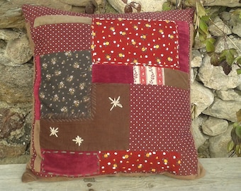 cushion in patchwork velvet embroidered 50 x 50