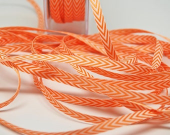 Striped Chevron Twill Ribbon -- 1/4 inch -- Dreamsicle Orange White